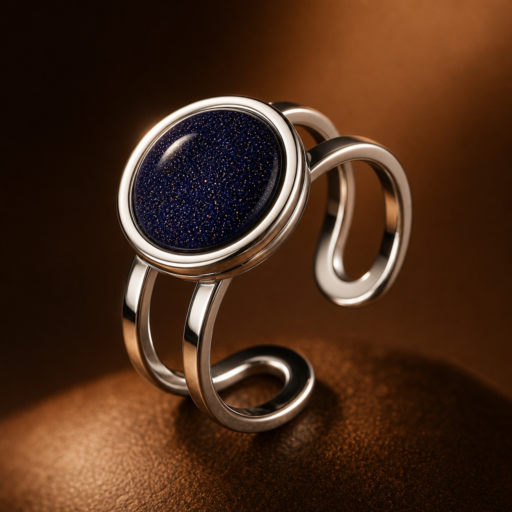 Adjustable Ring with Sparkly Black Bead Stone| Silver Plated -For Women | Includes: Ring
