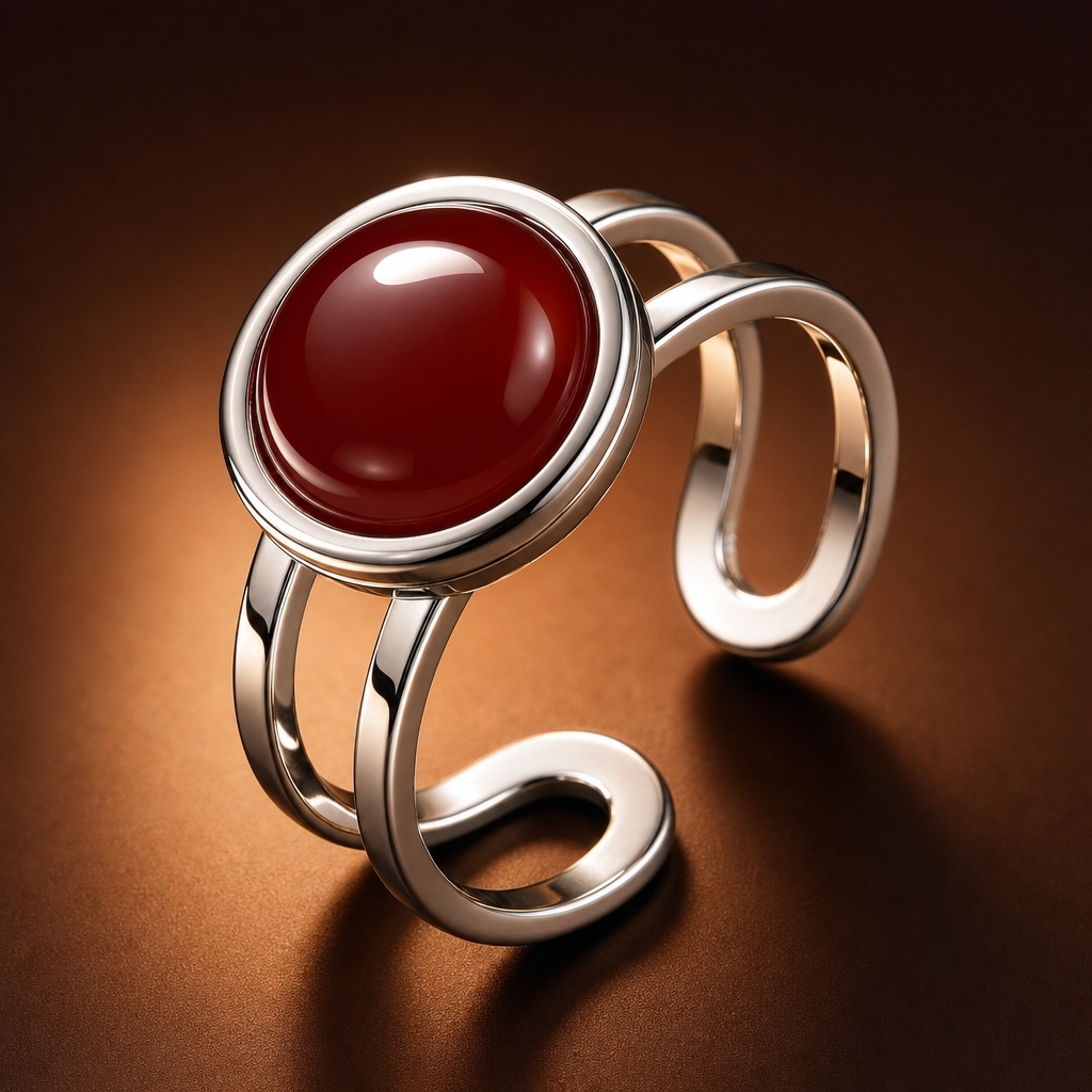 Adjustable Ring with Red Onyx Stone| Silver Plated -For Women | Includes: Ring