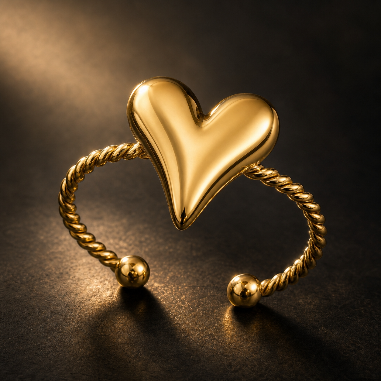 Golden Heart-Rope Flexi Size Ring | 18K PVD Gold Plated- For Women | Includes: Ring