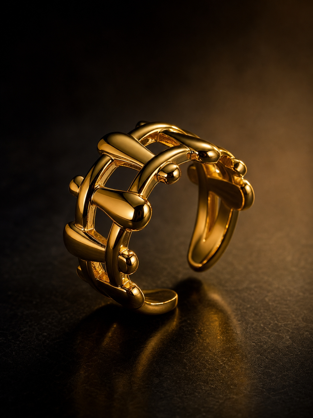 Criss Cross Bamboo Golden Flexi Size Ring | 18K PVD Gold Plated- For Women | Includes: Ring