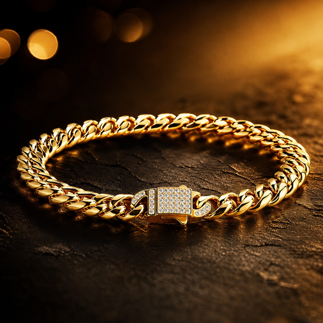 Designer Modern Real Golden Zircon clasp lean 6MM STANDARD Bracelet | 18K PVD Gold Plated- For Men | Includes: Bracelet