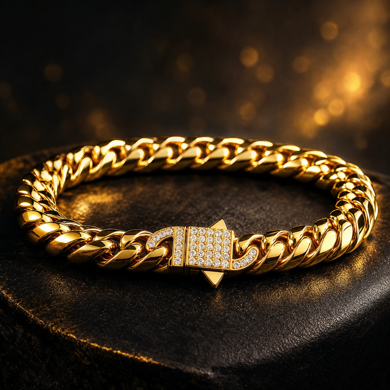 Designer Modern Real Golden Zircon clasp Standard 8MM STANDARD Bracelet | 18K PVD Gold Plated- For Men | Includes: Bracelet