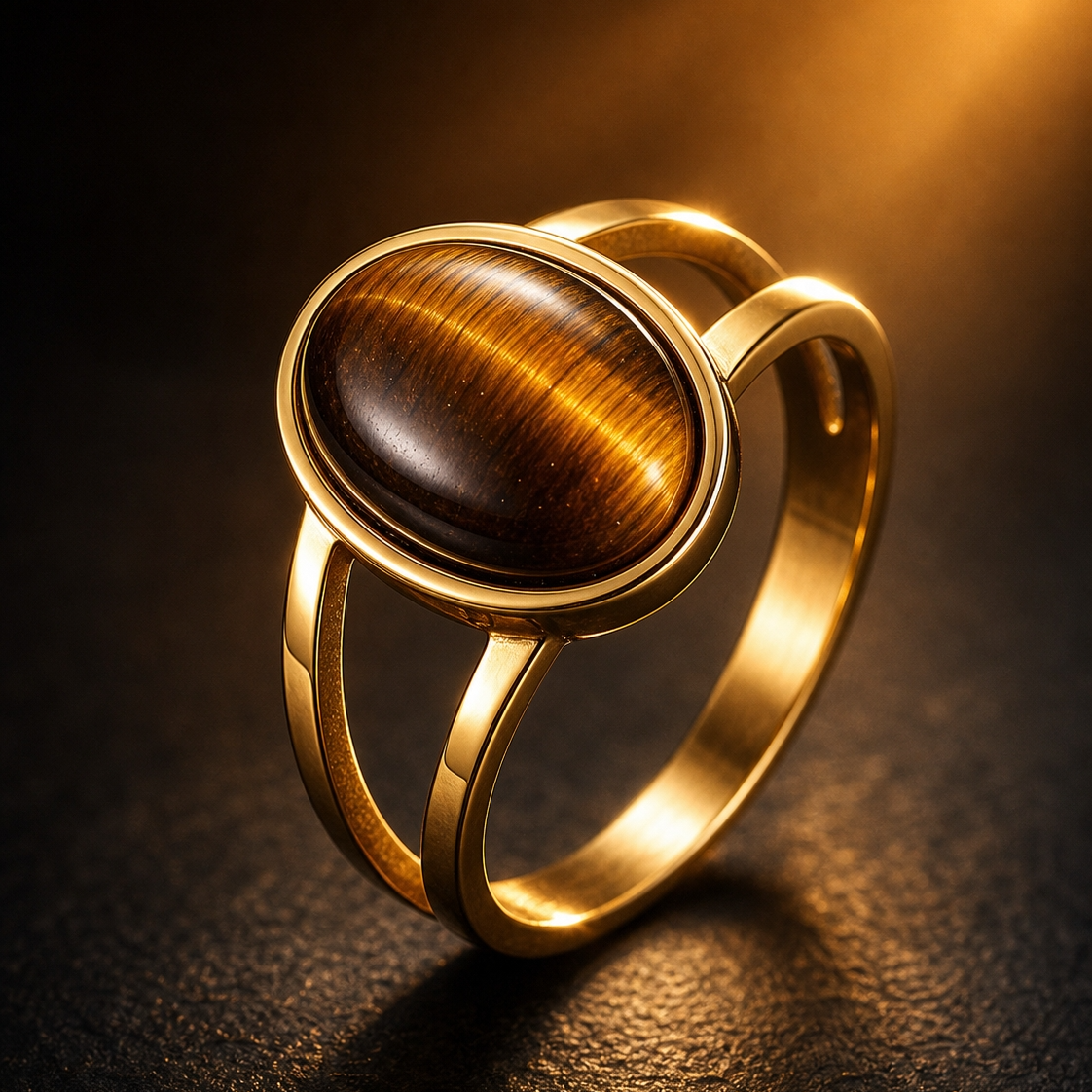 Cat's Eye Stone Golden Dual Band Oval Ring | 18K Real Gold PVD Plated– For Women | Includes: Ring