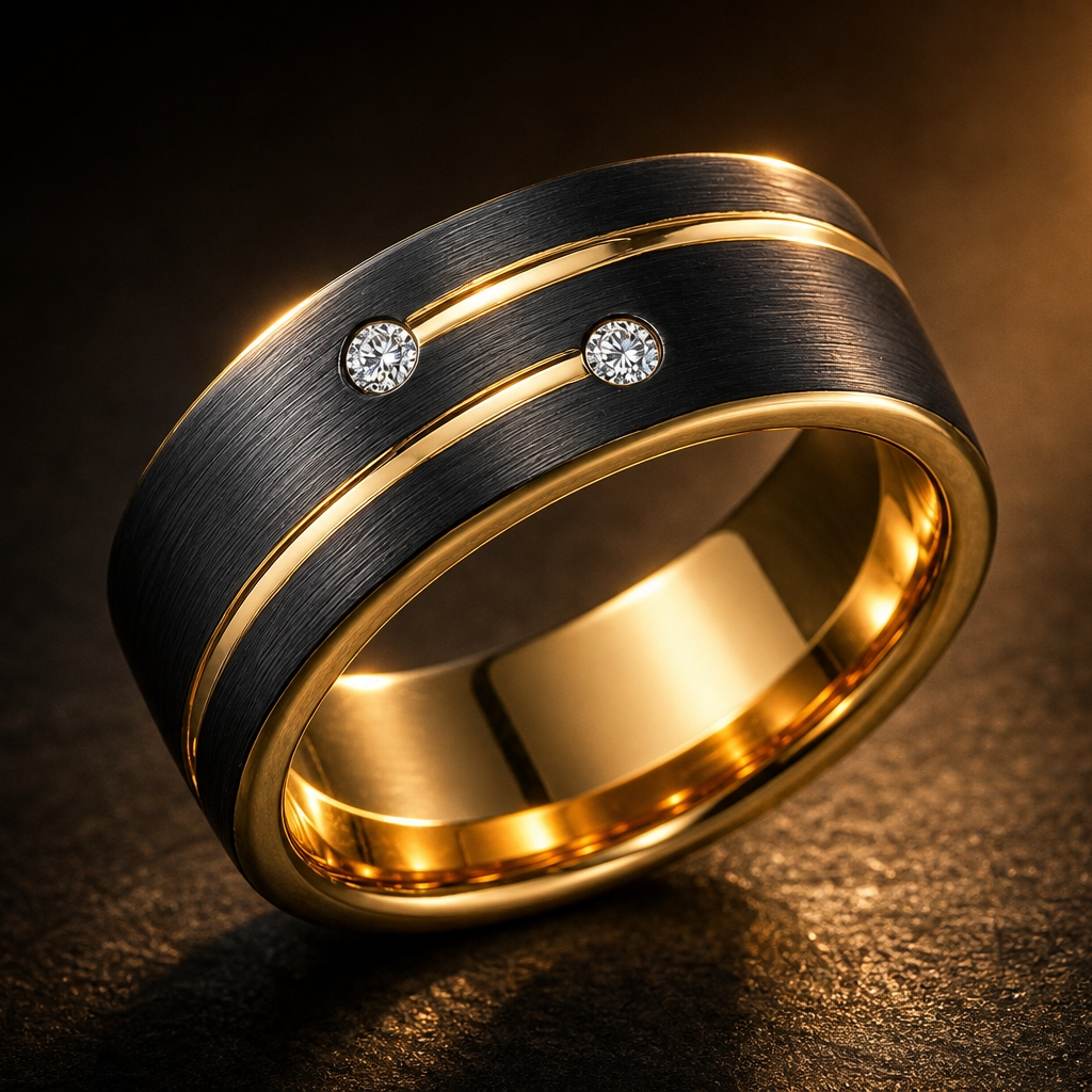 Black Class Golden Ring | 18K Real Gold PVD Plated– For Women | Includes: Ring