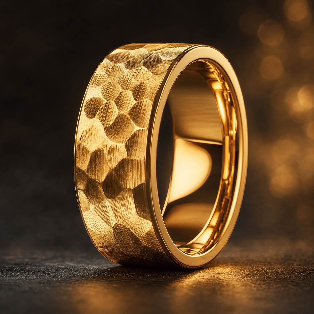 Hammered Titanium Steel Golden Ring | 18K Real Gold PVD Plated– For Women | Includes: Ring
