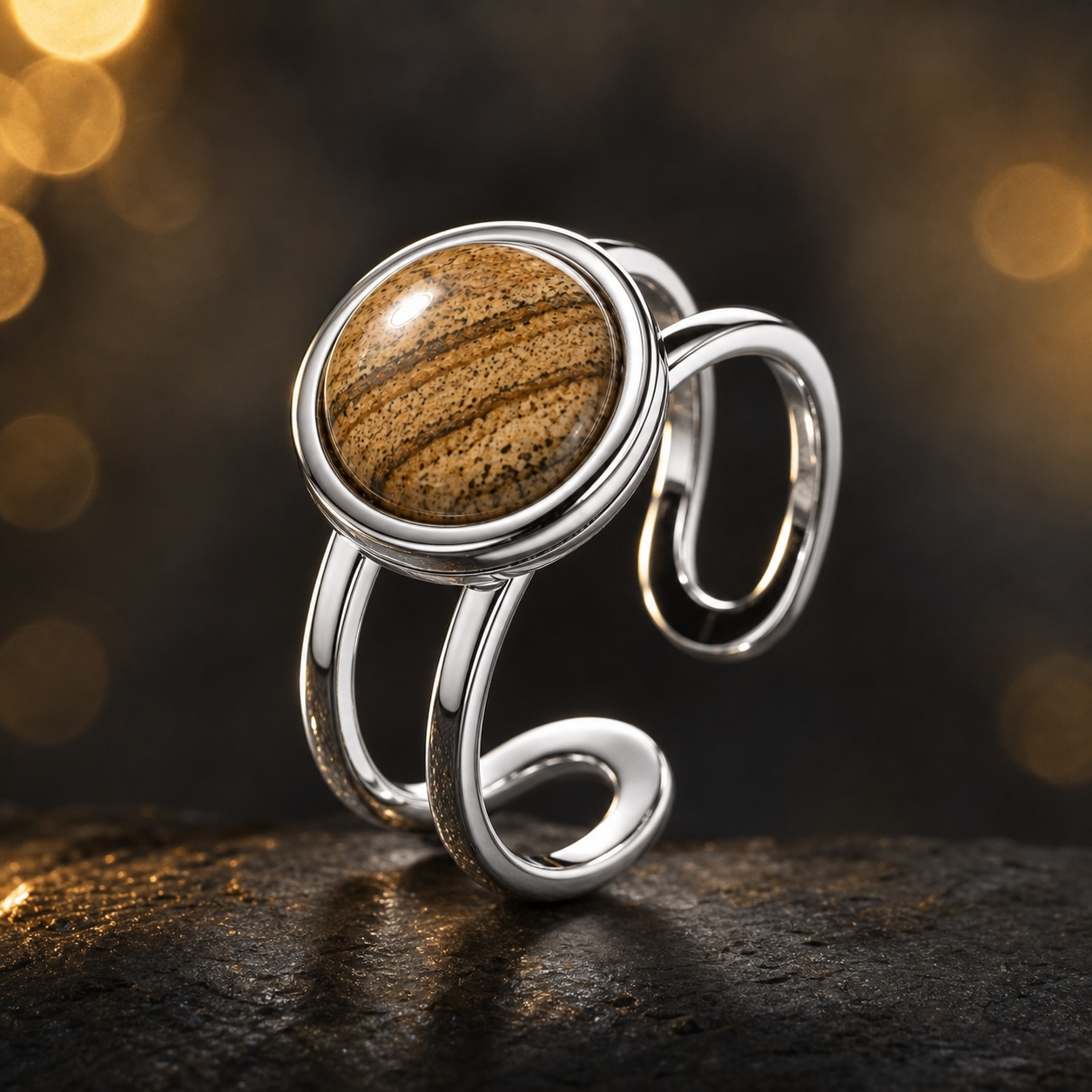 Grounding Adjustable Ring | Picture Jasper -For Women | Includes: Ring