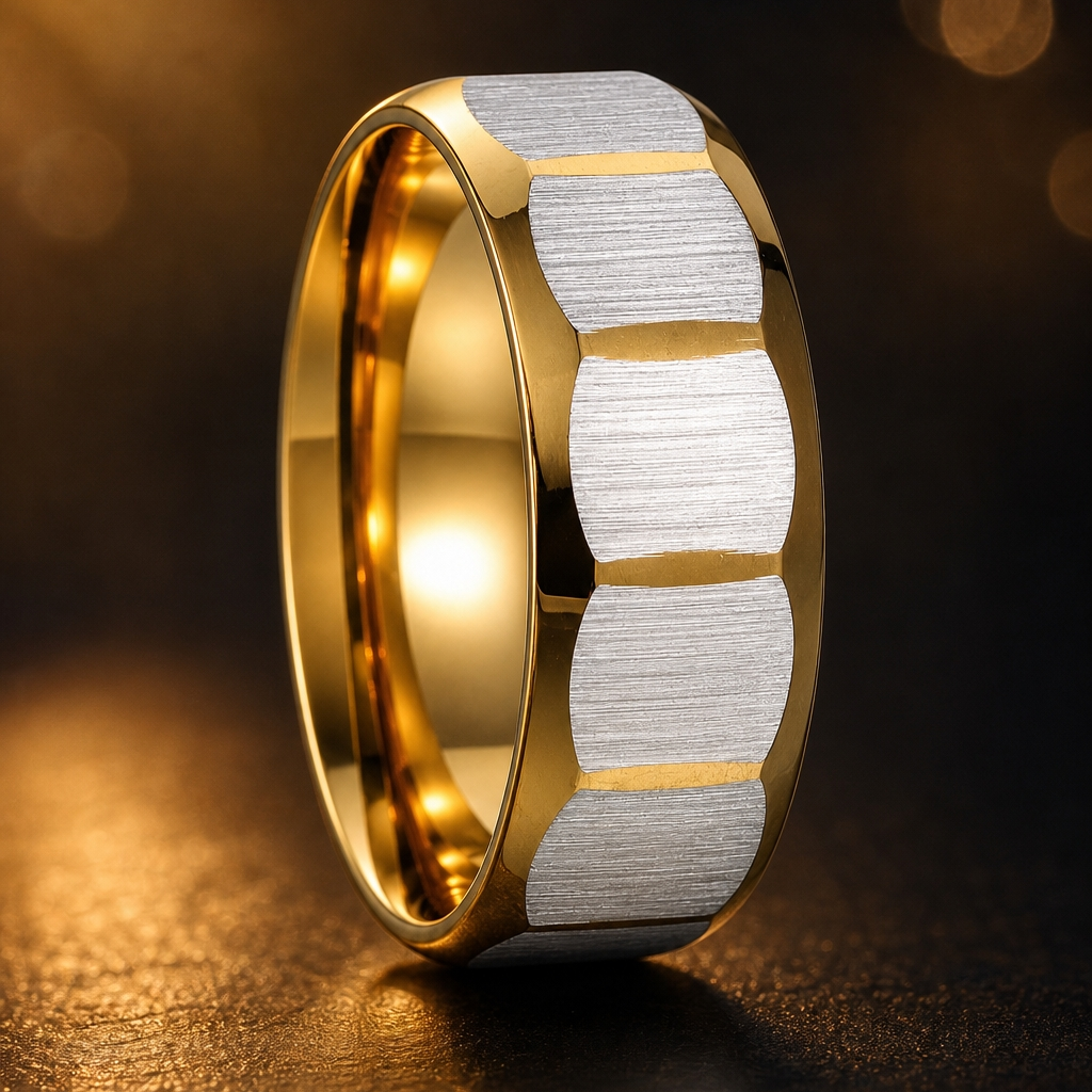 Everyday Textured Designer Golden STEEL Ring | 18K PVD Gold Plated- For Women | Includes: Ring