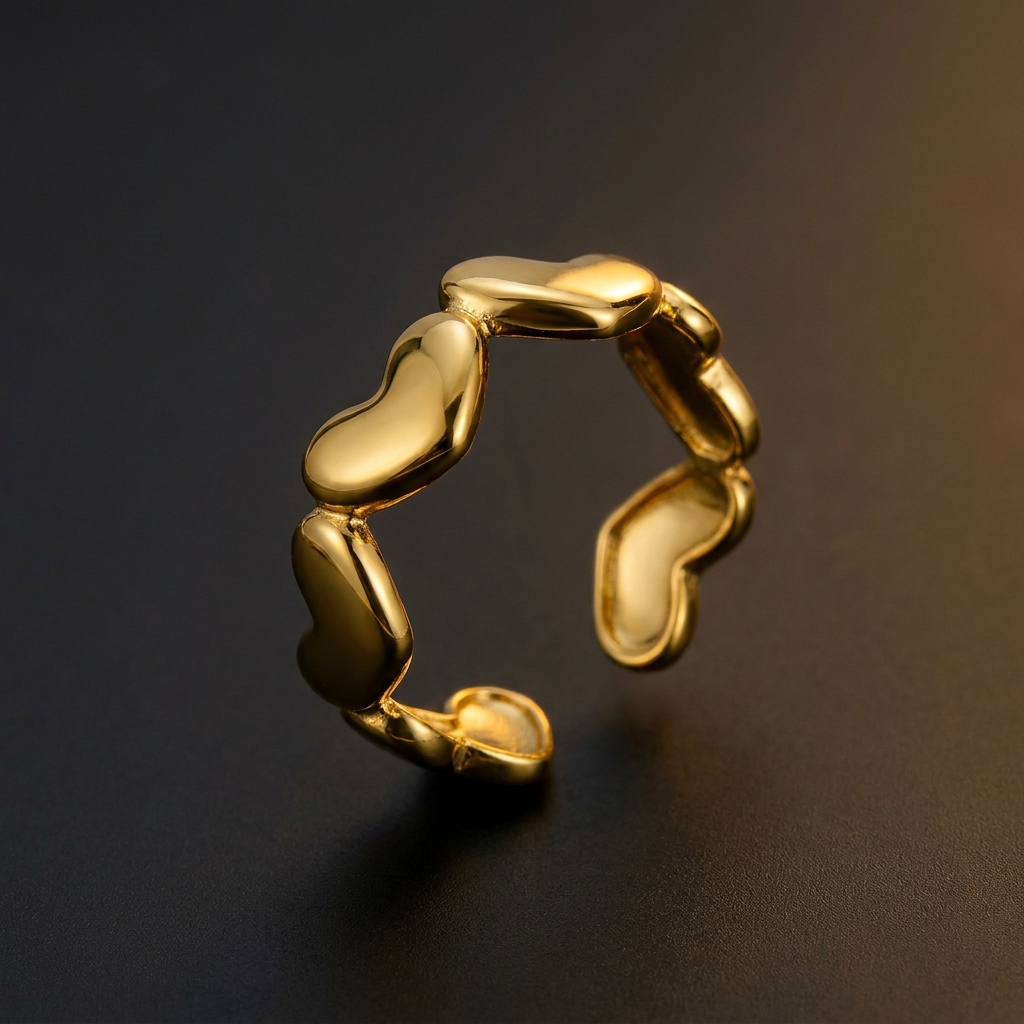 Multi-Heart Solid Flexi Size Ring | 18K PVD Gold Plated- For Women | Includes: Ring