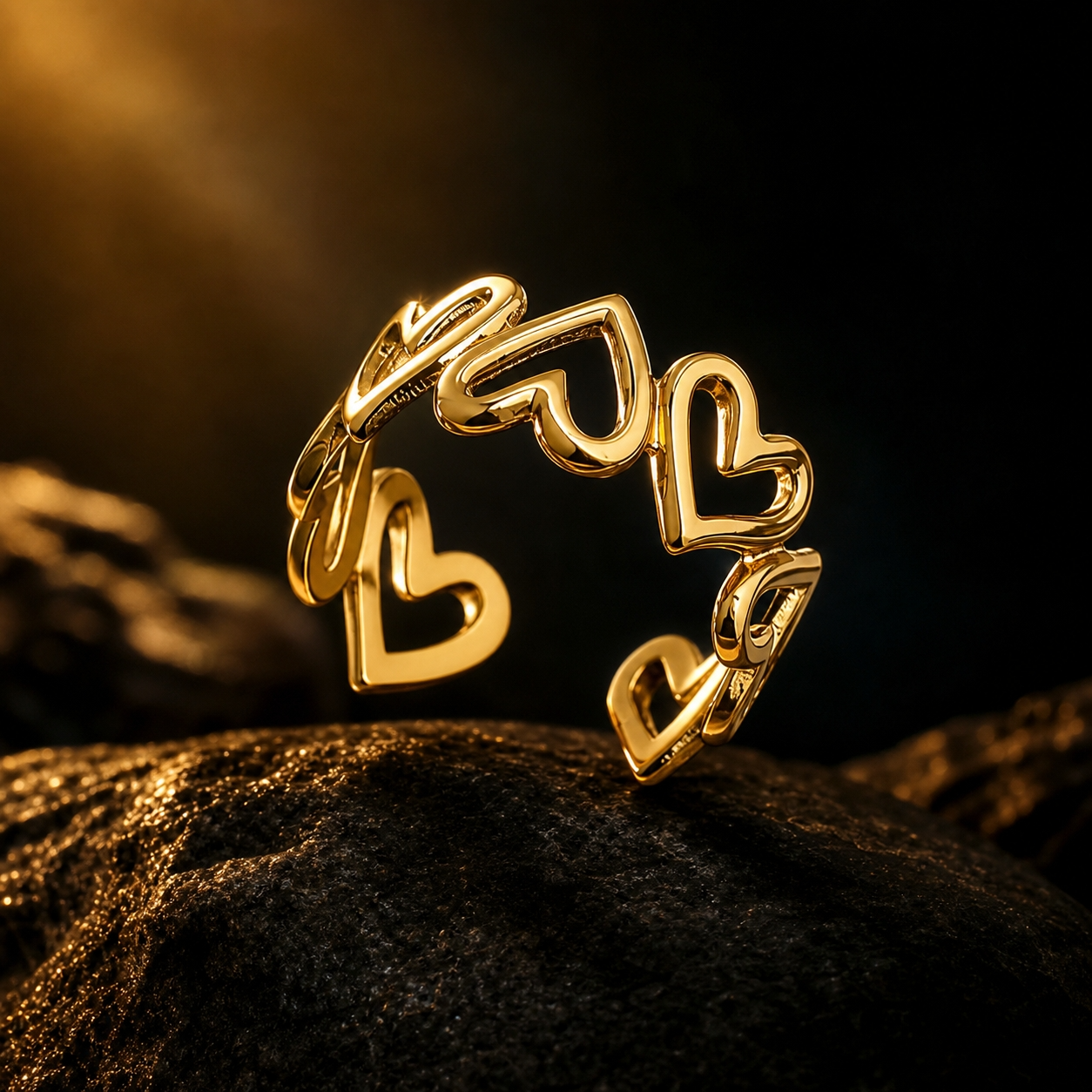 Multi-Heart Hollow Flexi Size Ring | 18K PVD Gold Plated- For Women | Includes: Ring