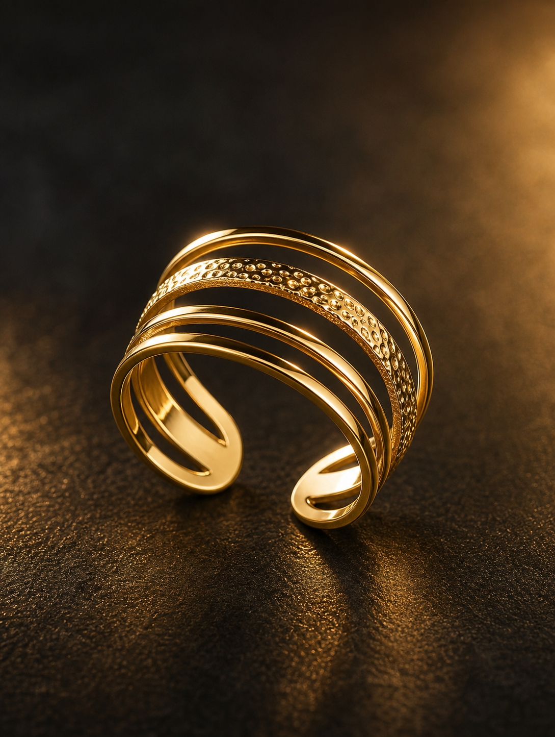 Multi-Layer Hammered Line Flexi Size Ring | 18K PVD Gold Plated- For Women | Includes: Ring