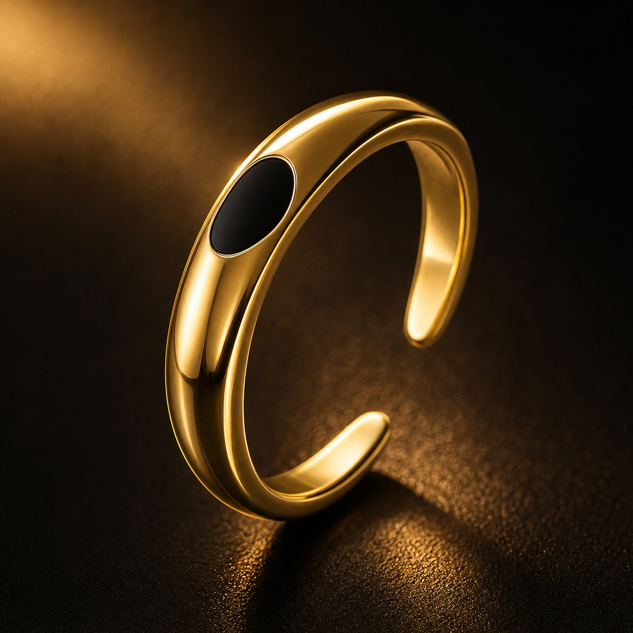 Ultra modern inlaid Black Heart Flexi Size Ring | 18K PVD Gold Plated- For Women | Includes: Ring