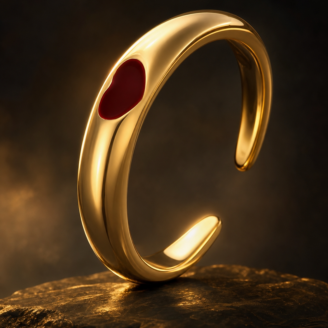 Ultra modern inlaid Red Heart Flexi Size Ring | 18K PVD Gold Plated- For Women | Includes: Ring