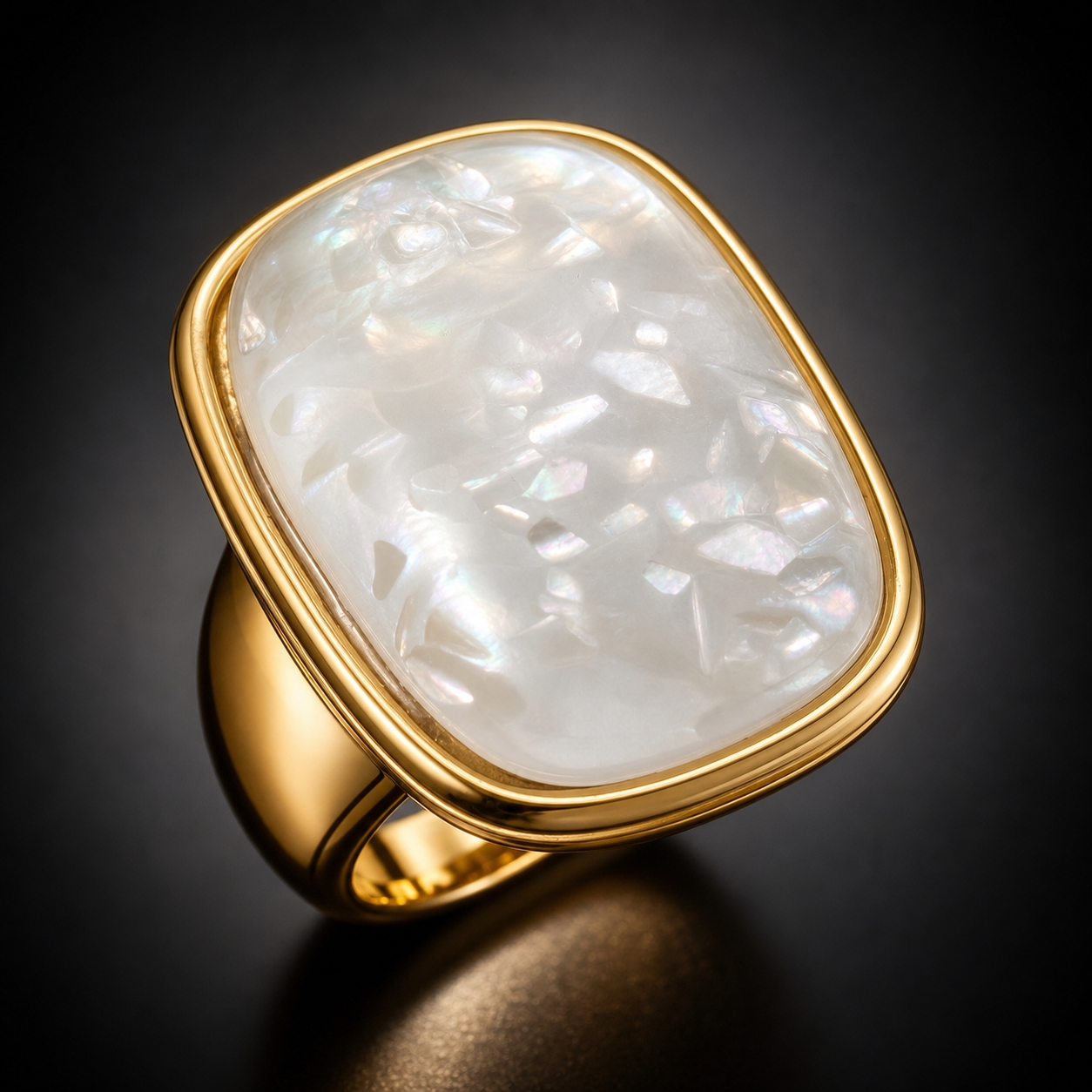 Ultra Bold Natural Rainbow White Agate Stone Golden Ring | 18K Real Gold PVD Plated– For Women | Includes: Ring