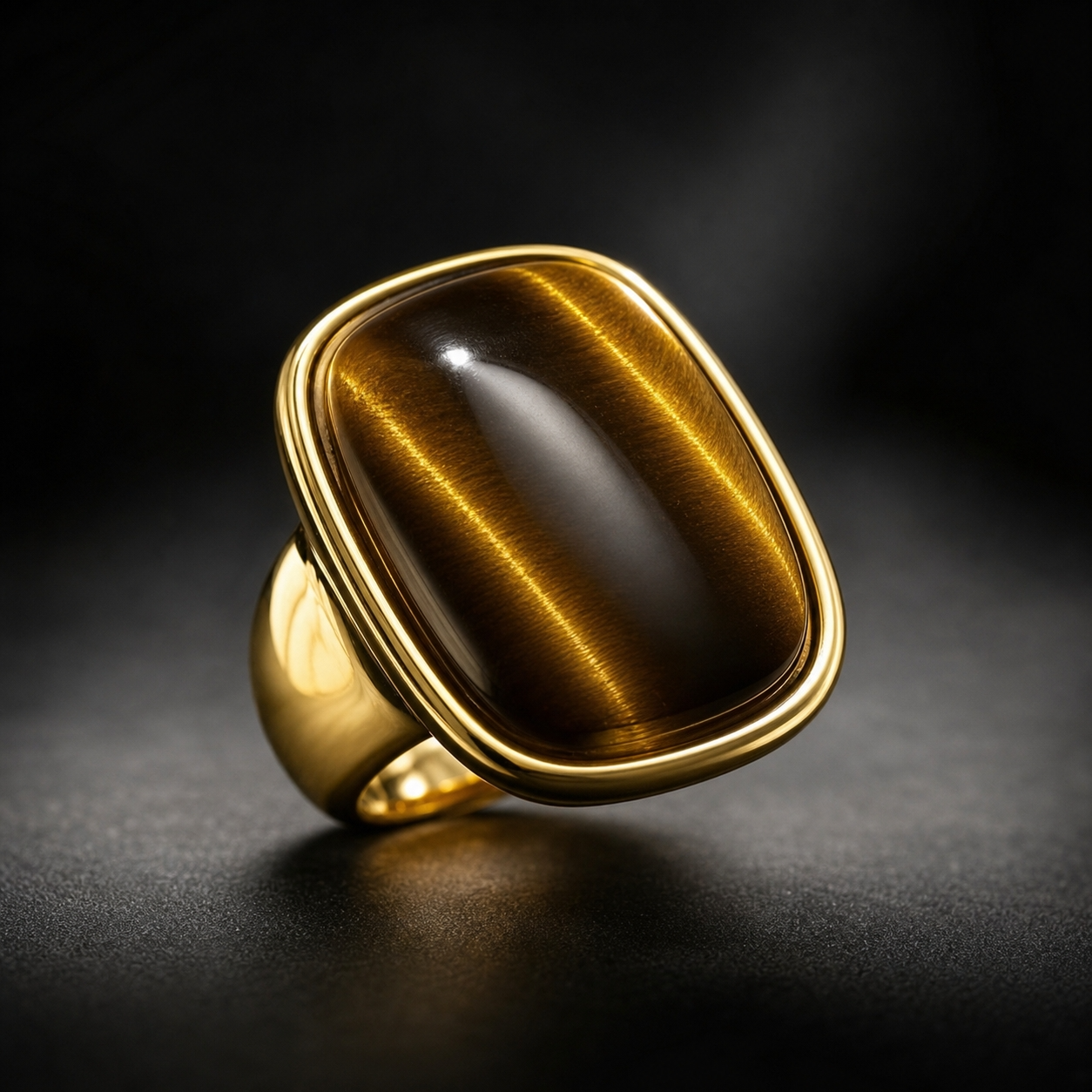 Ultra Bold Natural Cat's Eye Stone Golden Ring | 18K Real Gold PVD Plated– For Women | Includes: Ring