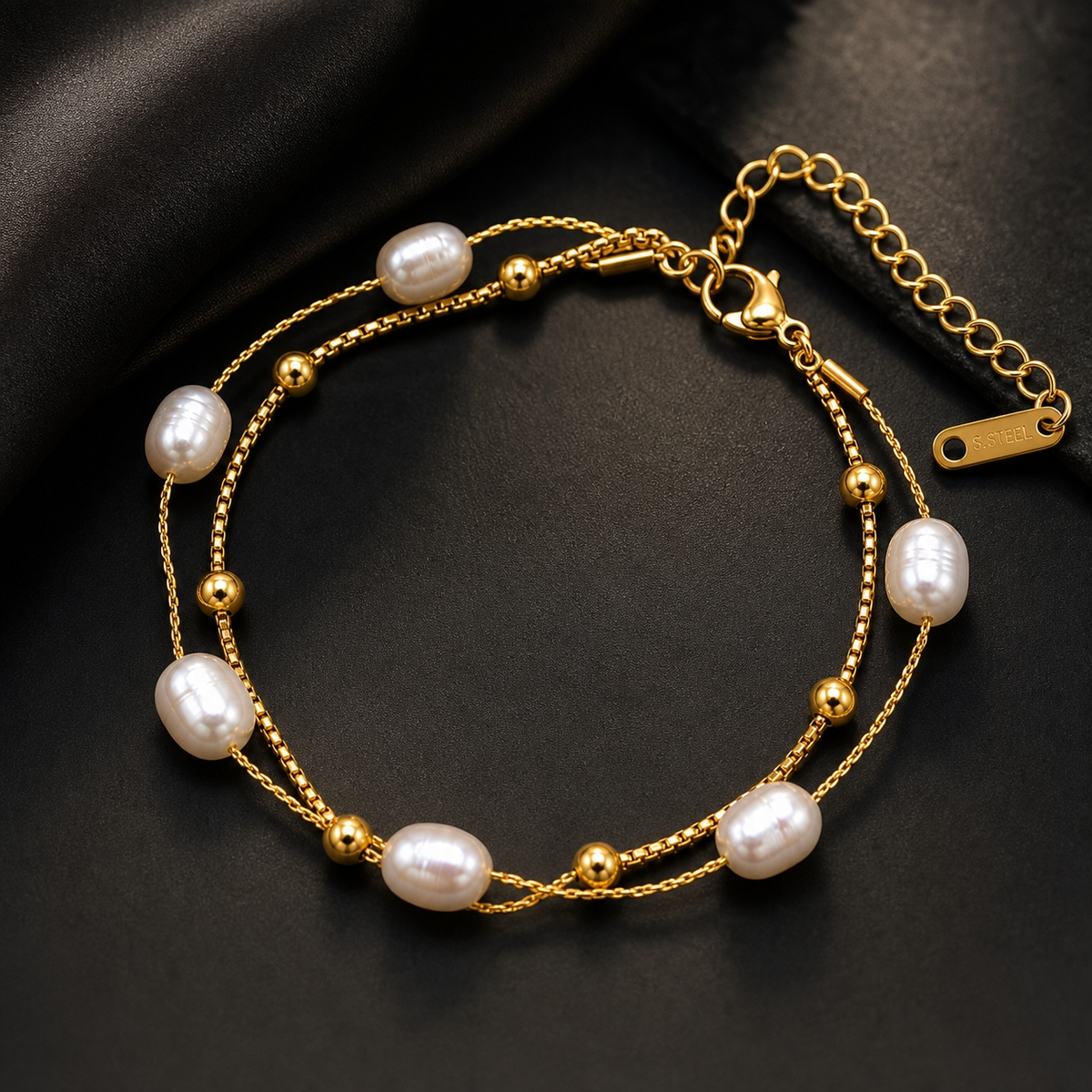 Lustre Pearl-Look DOUBLE LAYER Bracelet | Gold-Tone - For Women | Includes: Bracelet