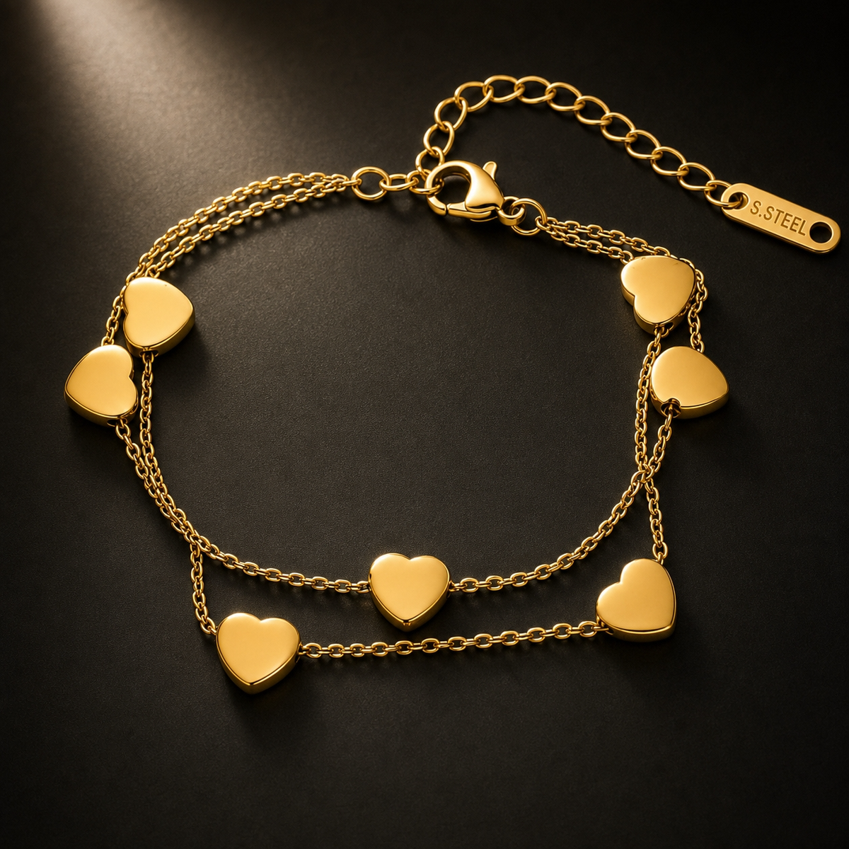 Sweetheart DOUBLE-LAYER HEART Bracelet | Gold-Tone - For Women | Includes: Bracelet