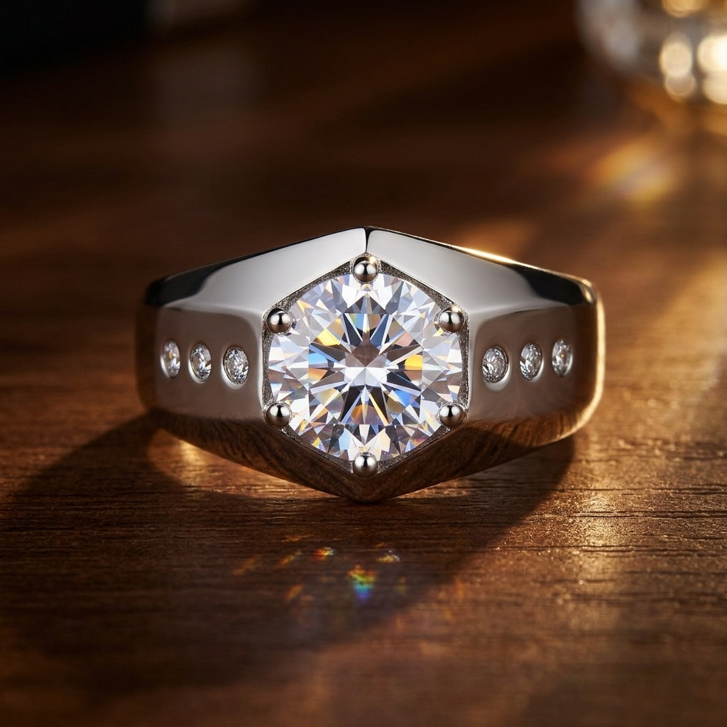 Squared Silverish Solitire Clear Zircon Ring | PVD Plated– For Men | Includes: Ring