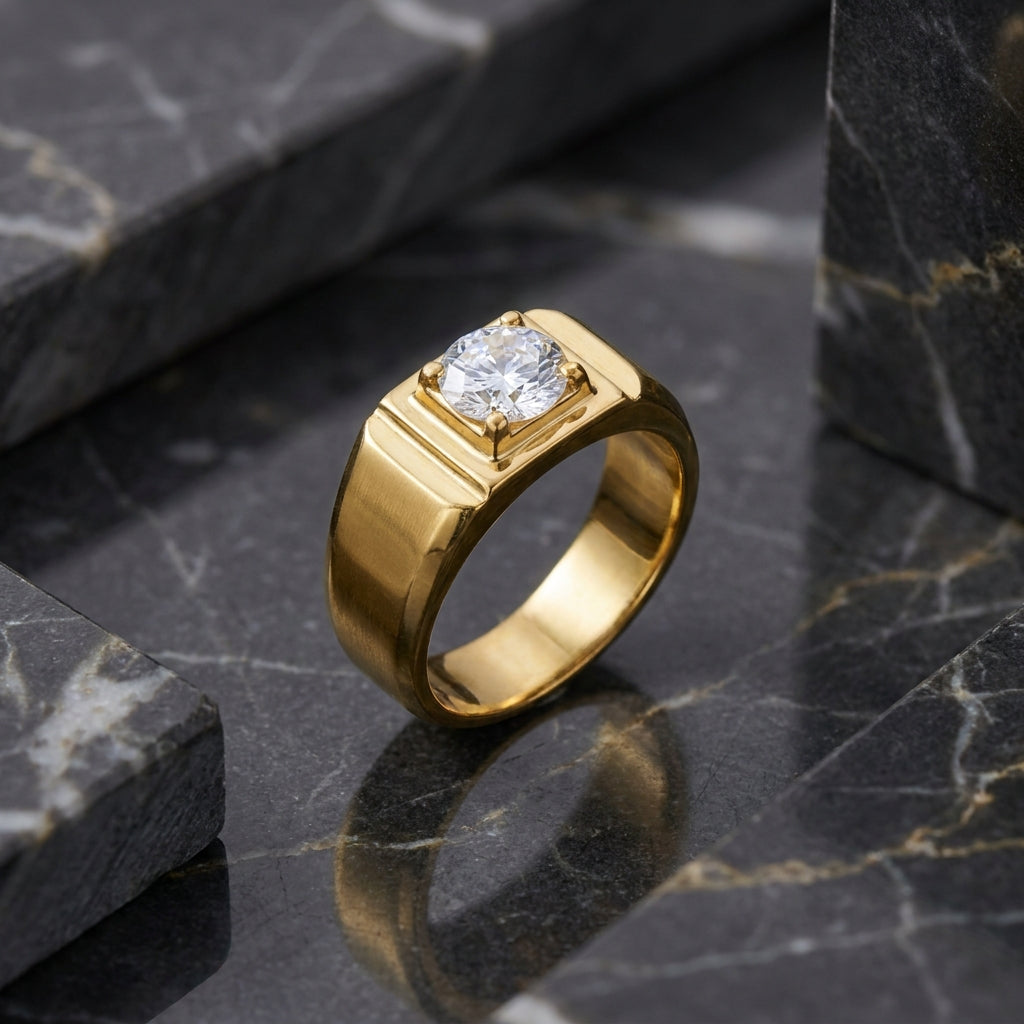 Regular Classic Solitire Clear Zircon Ring | 18K Real Gold PVD Plated– For Men | Includes: Ring