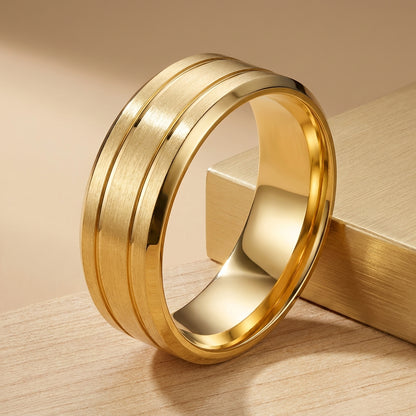 Dual Line Classic Golden Ring | 18K Real Gold PVD Plated– For Men | Includes: Ring