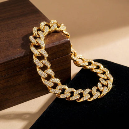 Ultra Classy Real Golden Cuban Zircon Standard Size Bracelet | 18K PVD Gold Plated- For Men | Includes: Bracelet
