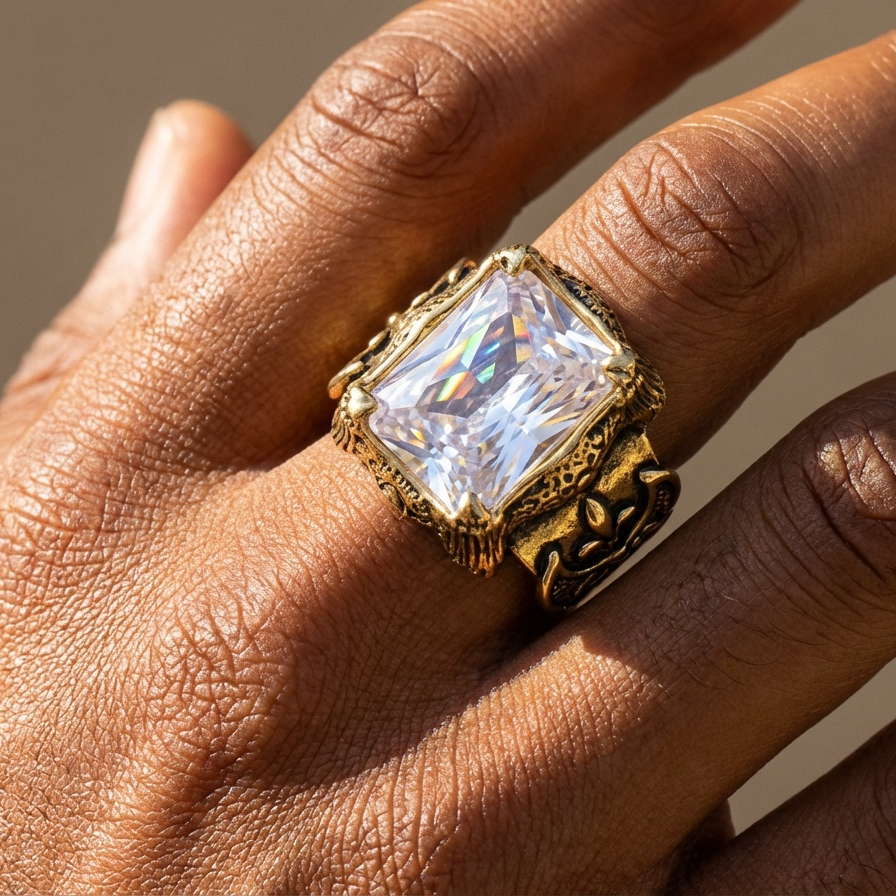 Clear Zircon BOLD Iranian Golden Titanium Ring | 18K Real Gold PVD Plated– For Men | Includes: Ring