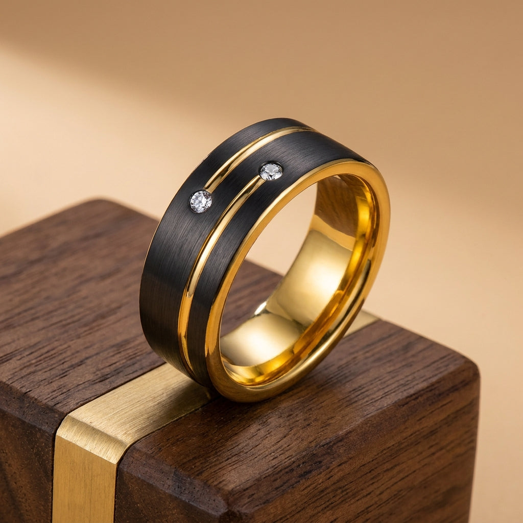 Black Class Golden Ring | 18K Real Gold PVD Plated– For Men | Includes: Ring