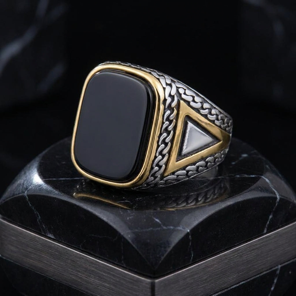 Real Black Stone Everyday Titanium Steel Ring | PVD Plated– For Men | Includes: Ring