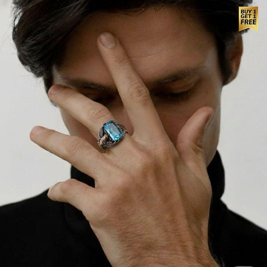 Eagle Design Wisdom Vintage Ring | Blue Zircon - For Men | Includes: Ring