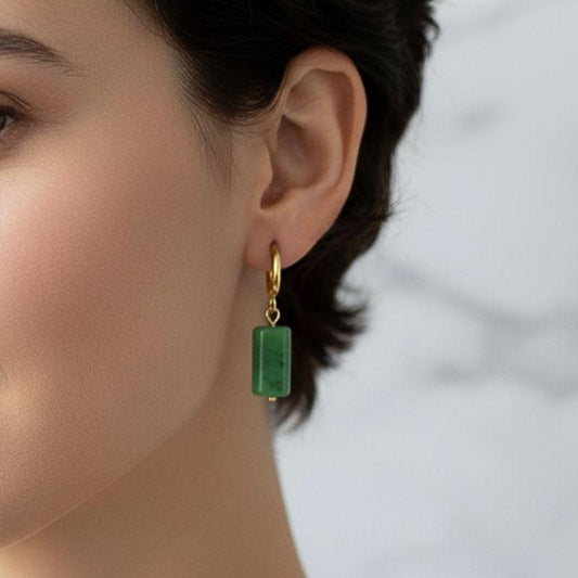 Earthy Bloom Earrings | Kiwi Jasper & 18K PVD Gold Plated - For Women | Includes: Earrings