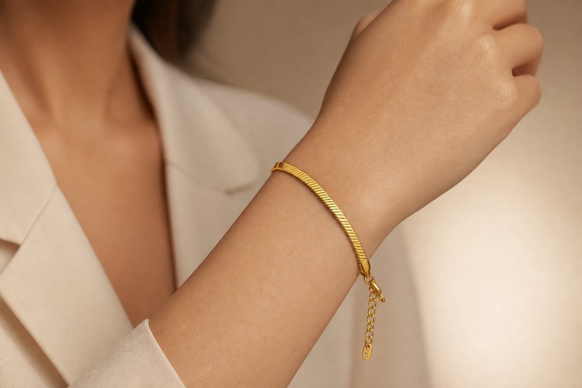Sleek FLAT SNAKE CHAIN Bracelet | Gold-Tone - For Women | Includes: Bracelet