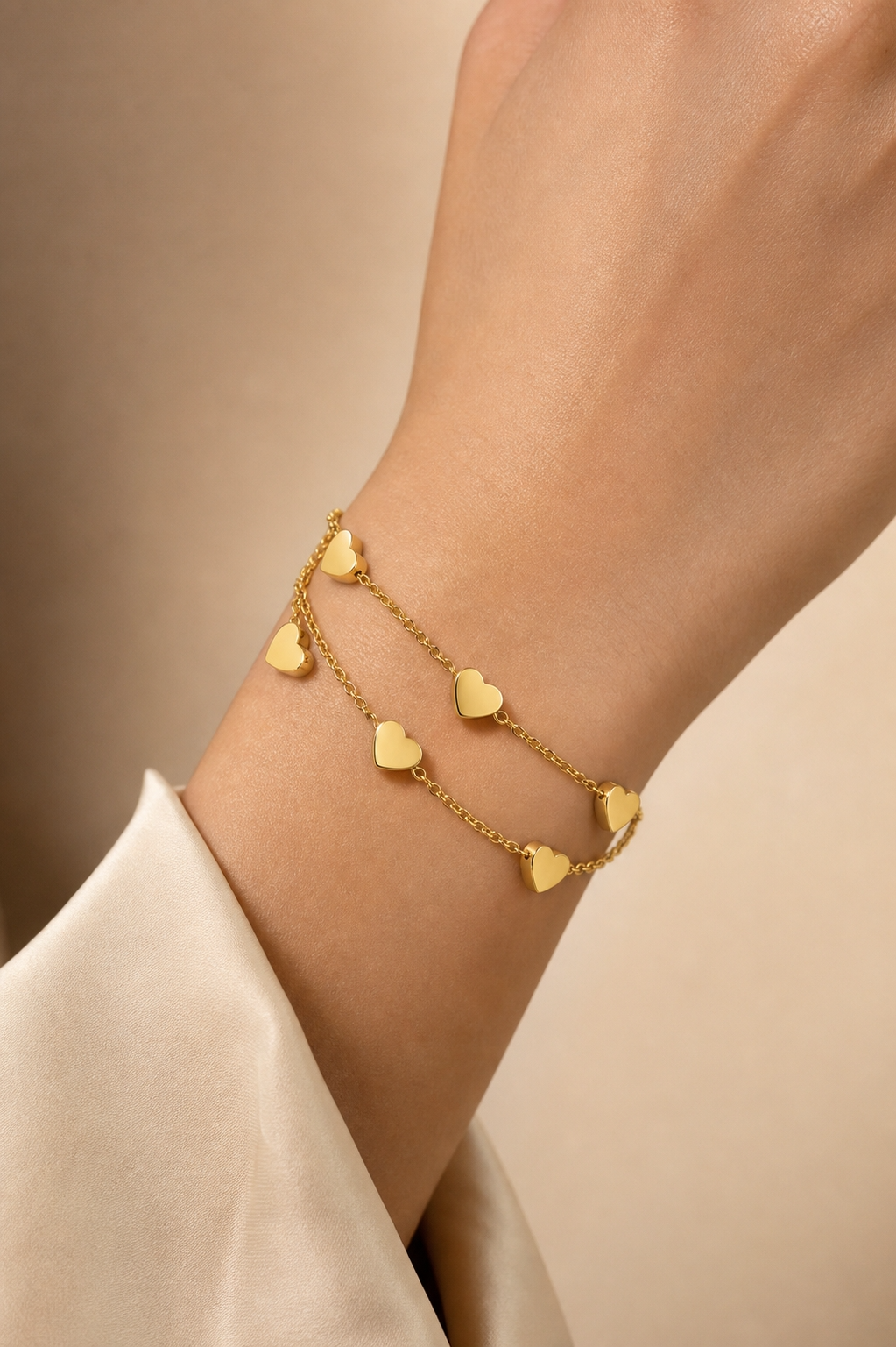 Sweetheart DOUBLE-LAYER HEART Bracelet | Gold-Tone - For Women | Includes: Bracelet