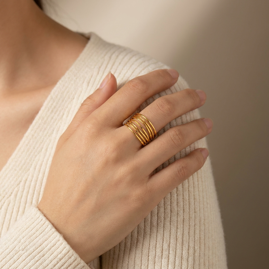Multi-Layer Plain Line Flexi Size Ring | 18K PVD Gold Plated- For Women | Includes: Ring
