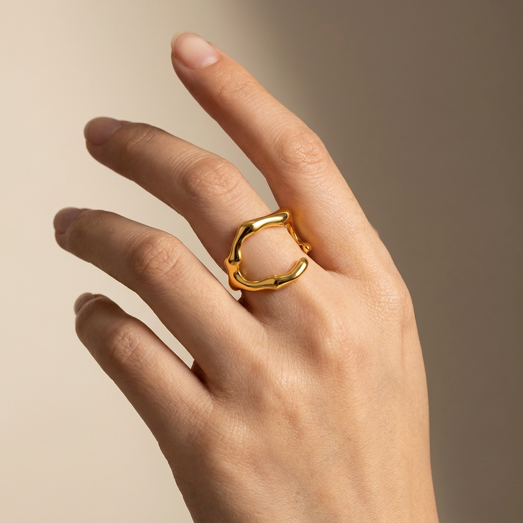 Ultra Edge Organic Branch Flexi Size Ring | 18K PVD Gold Plated- For Women | Includes: Ring