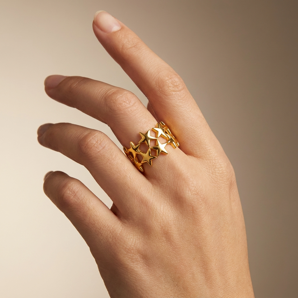 Trendy Galaxi Star Flexi Size Ring | 18K PVD Gold Plated- For Women | Includes: Ring