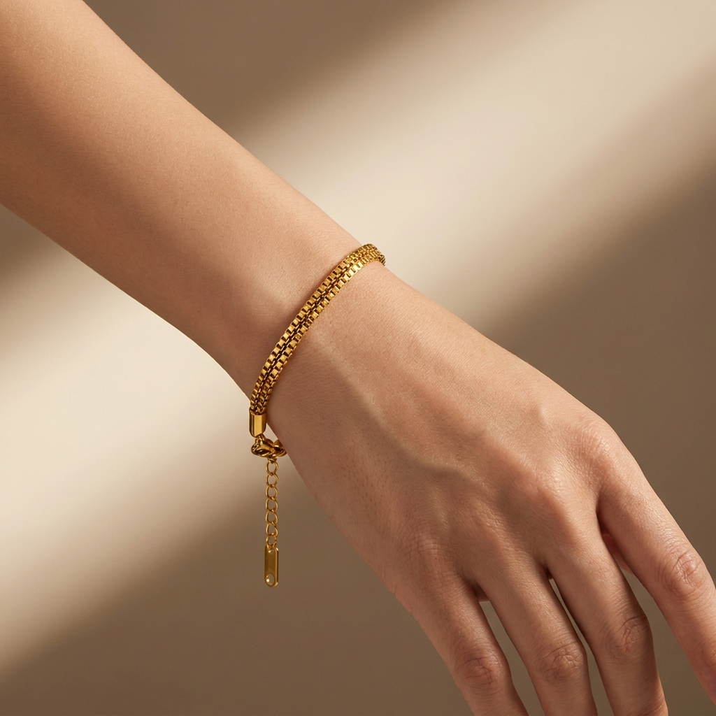Linear BOX LINK Bracelet | Gold-Tone - For Women | Includes: Bracelet