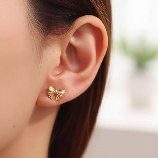 Elegant Bow Earrings | 18K PVD Gold Plated - For Women | Includes: Earrings
