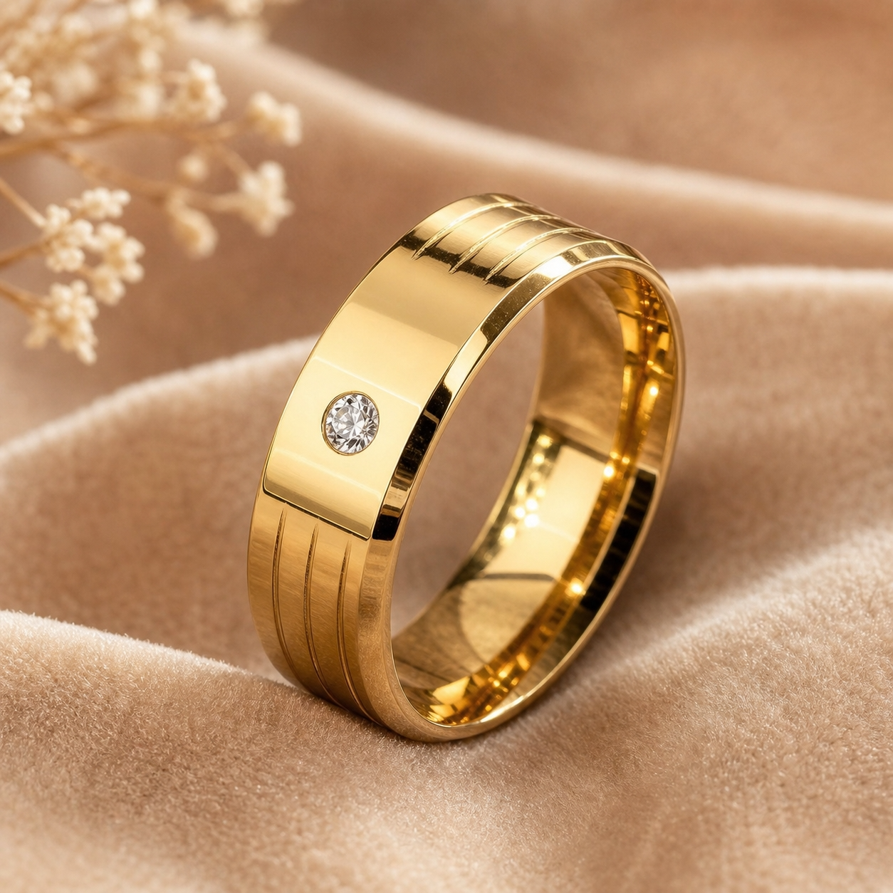 Solitire Mini Zircon Titanium Steel Golden Ring | 18K Real Gold PVD Plated– For Women | Includes: Ring