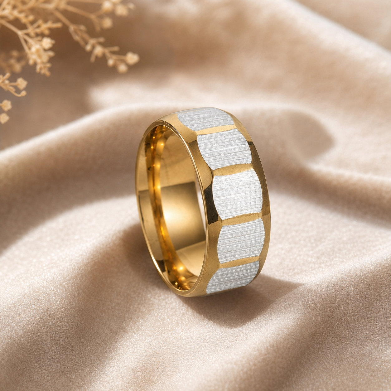 Everyday Textured Designer Golden STEEL Ring | 18K PVD Gold Plated- For Women | Includes: Ring