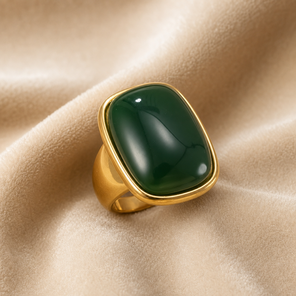 Ultra Bold Natural Green Agate Stone Golden Ring | 18K Real Gold PVD Plated– For Women | Includes: Ring