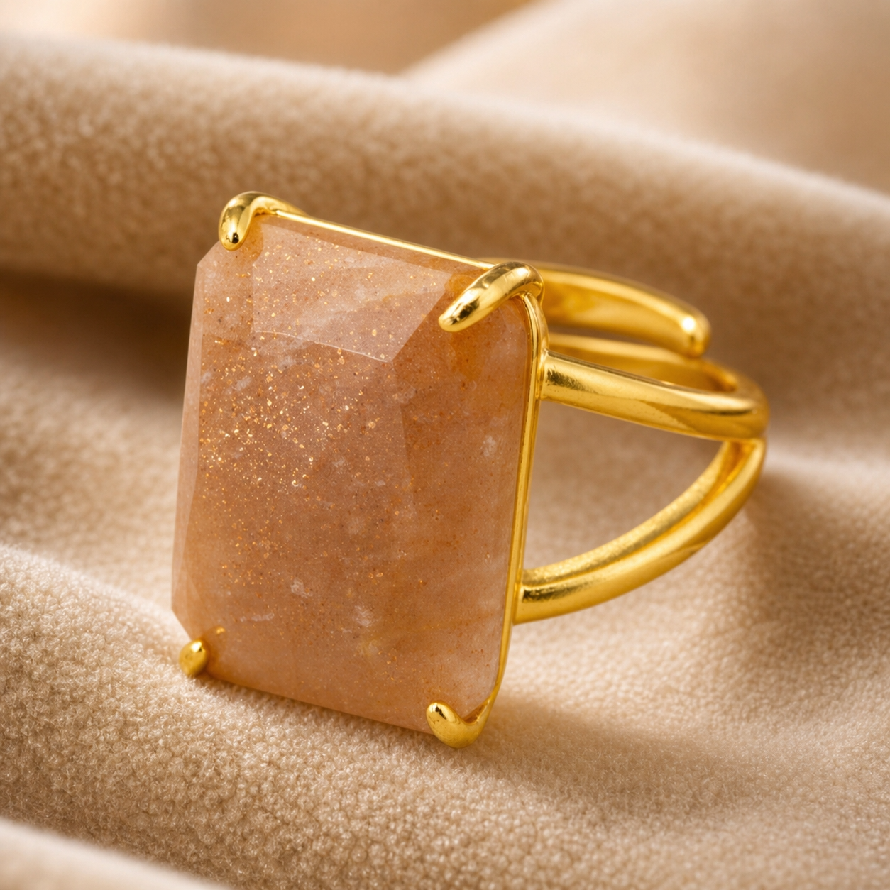BOLD Natural Berry Quartz Golden Flexi Size Ring | 18K Real Gold PVD Plated– For Women | Includes: Ring