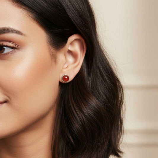 Ember Spark Studs | Carnelian & Silver PVD Plated - For Women | Includes: Earrings