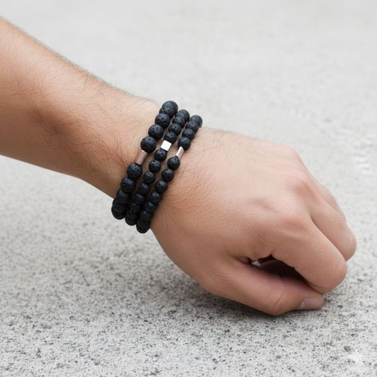Energy Layered Bracelets | Lava Stone - For Men | Includes: Bracelets (Set of 3)