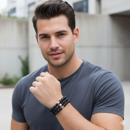 Energy Layered Bracelets | Lava Stone - For Men | Includes: Bracelets (Set of 3)