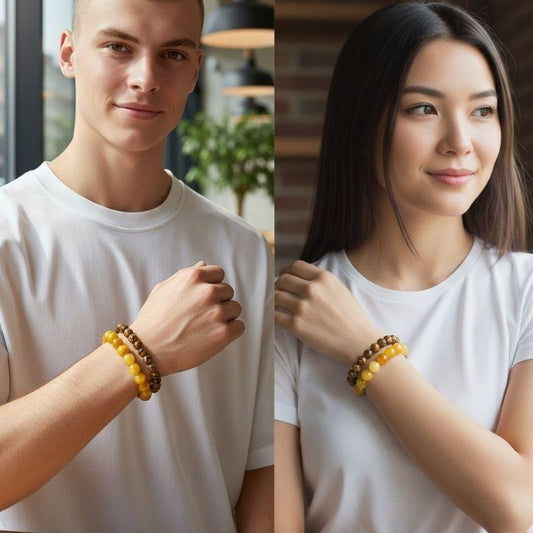 Energy Stacked Bracelets | Yellow Calcite - For Unisex | Includes: Bracelets (Set of 2)