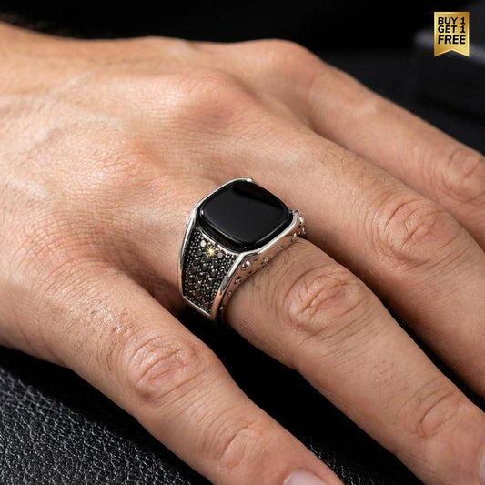 POSH Black Zircon Silverish Titanium Ring | PVD Plated– For Men | Includes: Ring