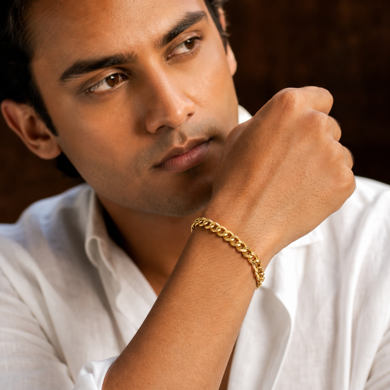 Golden Lean-Link Flexi Size Steel Regular Bracelet (7MM) | 18K PVD Gold Plated- For Men | Includes: Bracelet