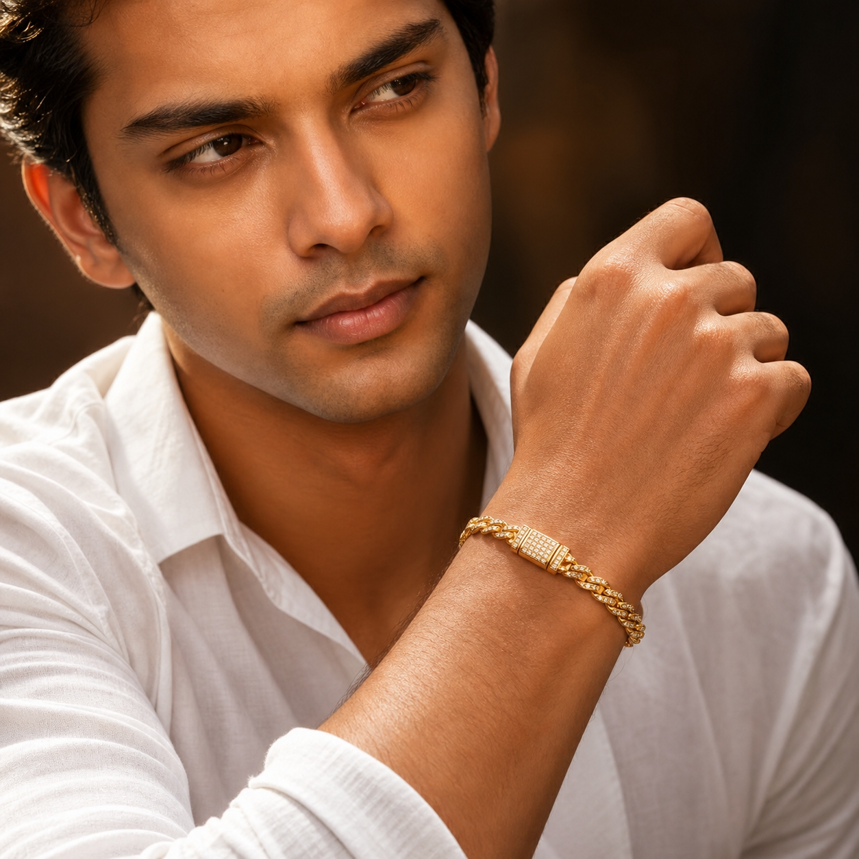 Ultra Modern Real Golden Cuban Zircon 6MM THIN Bracelet | 18K PVD Gold Plated- For Men | Includes: Bracelet