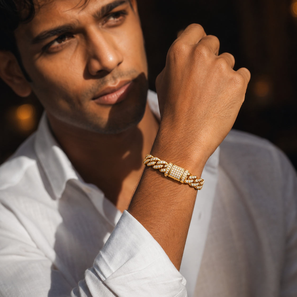 Ultra Modern Real Golden Cuban Zircon 8MM STANDARD Bracelet | 18K PVD Gold Plated- For Men | Includes: Bracelet