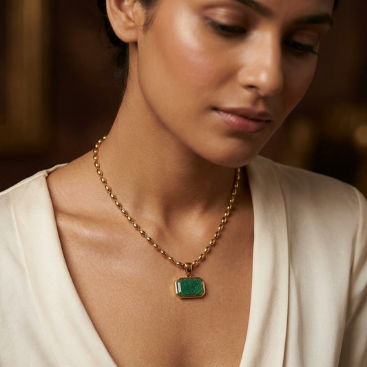 Verdant Deep Green RECTANGLE Necklace | Gold-Tone - For Women | Includes: Necklace