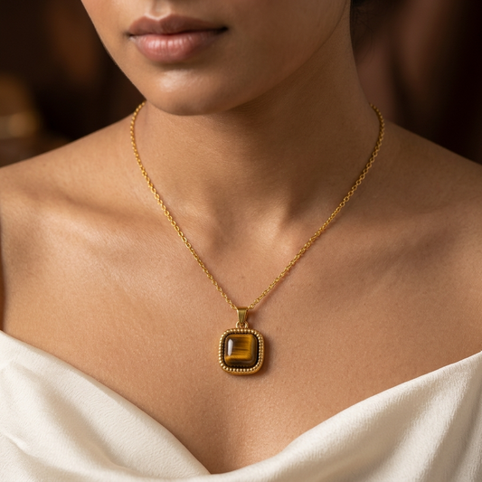 Amberlight Banded Brown CUSHION Necklace | Gold-Tone - For Women | Includes: Necklace